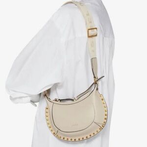 Isabel Marant Mini Moon Leather Crossbody Shoulder Bag in Light Beige